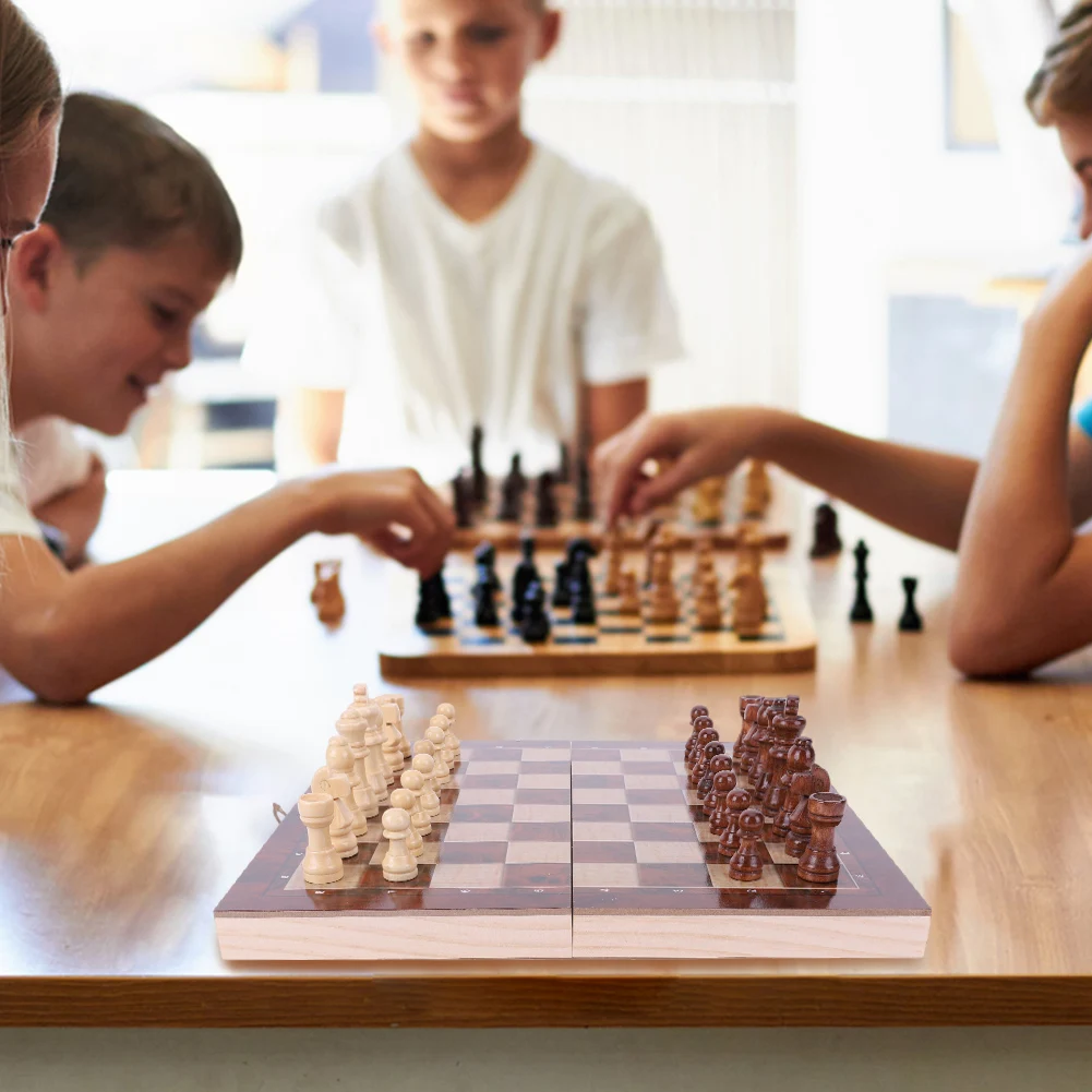 

Wooden Chess Set Folding Magnetic Large Board With 34 Chess Pieces Interior For Storage Portable Travel Board Game Set For Kid