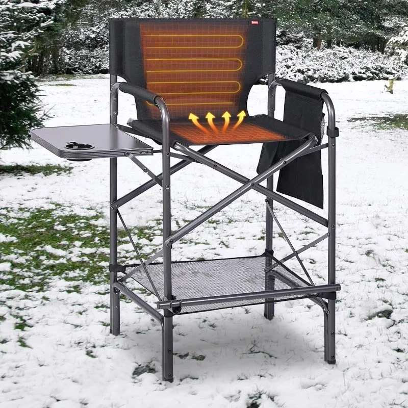 30.7in Tall Heated Camping Folding Chair 140℉ Heating Directors Chair Outdoor Camp Chair for Sports Events