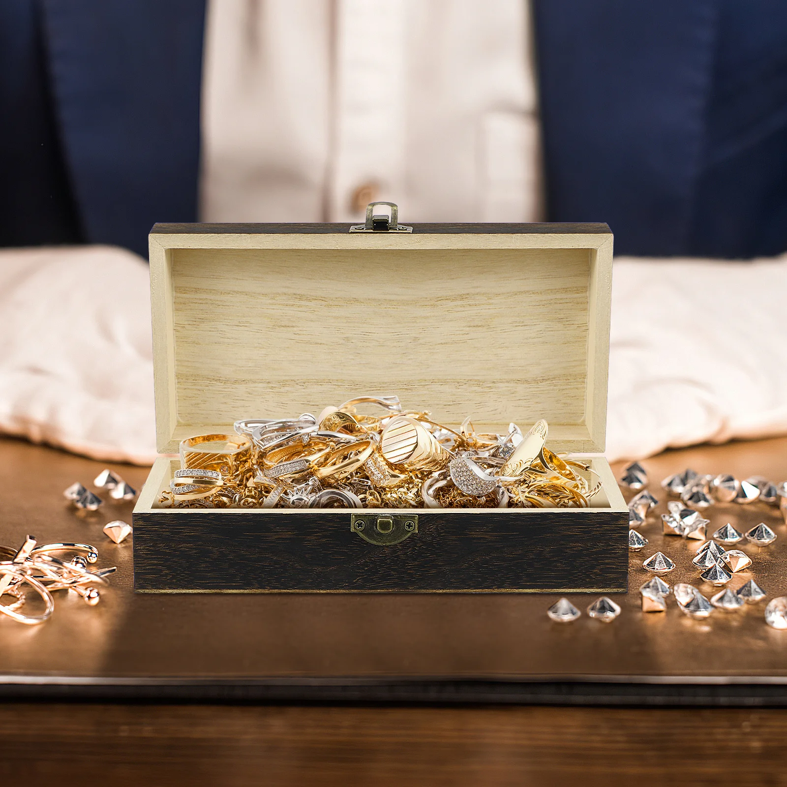

Нежная прямоугольная деревянная шкатулка для драгоценностей, натуральный органайзер для хранения, подарочная коробка для браслетов, часов, серег, классика в стиле ретро