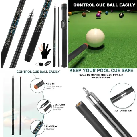 Palos de billar profesionales de fibra de vidrio, 58 tacos de billar de baja deflección para jugar en la temporada en el hogar