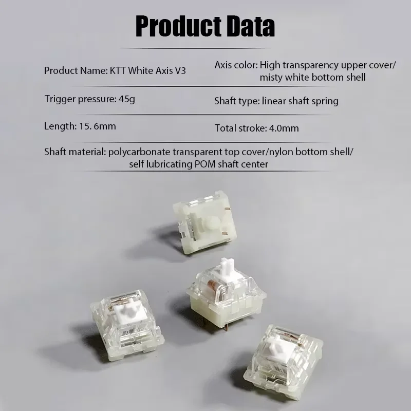 KTT Kang White Switch V3 Transparent RGB SMD Custom DIY Office Gaming Mechanical Keyboard Linear 3 Pin 45g Hot Swap MX Switches — zdjęcie produktu 3