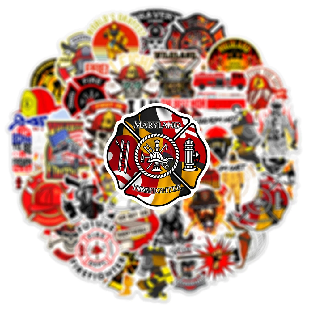 10/30/50pcs Firefighter Style Cartoon Stickers Brave Fireman Fire Trucks Decals for Phone Guitar Diary Sticker Kids Toys