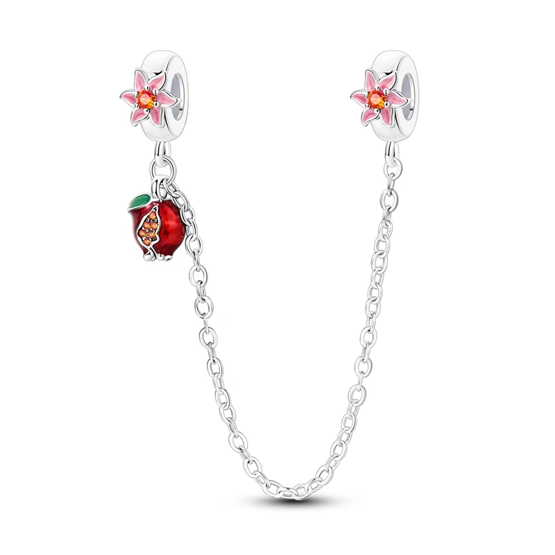 

Fit DIY 925 Original Bracelets Pomegranate Flower And Fruit Safety Chain 925 Silver Charms Pendant DIY Birthday Jewelry Gifts