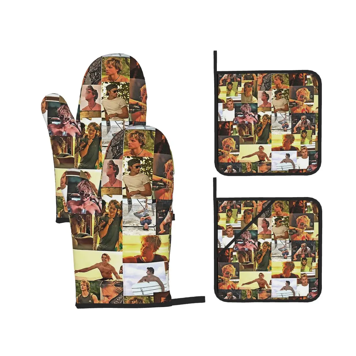 JJ Maybank - Rudy Pankow Throw Blanket Oven Mitts and Pot Holder Sets of 4 for Baking Cooking BBQ Resistant Non-Slip Gloves