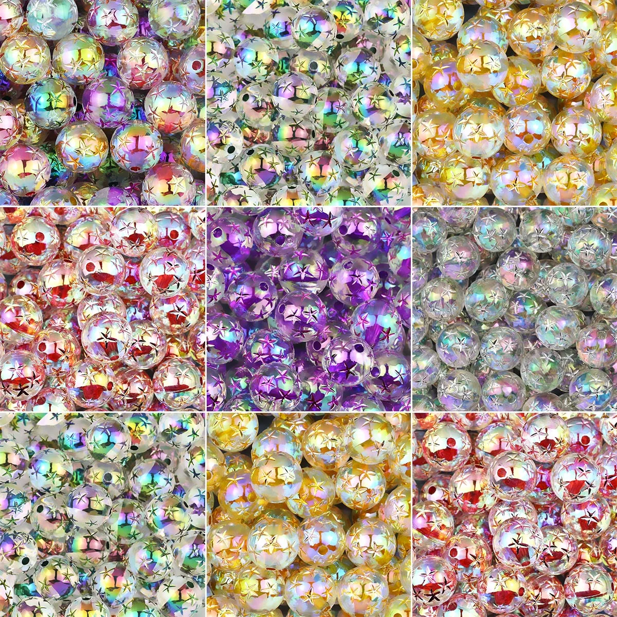 Wholesale 10pcs 16mm Multicolor Charms Acrylic Star Pattern Round Spacer Loose Beads For Jewelry Making DIY Bracelets Necklaces