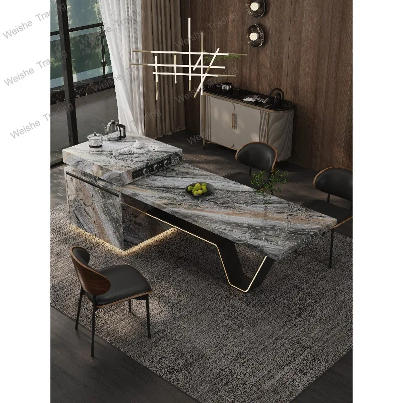 Italian light luxury Dragon Head-Raising Day island table integrated household retractable high-end rock slab guide table