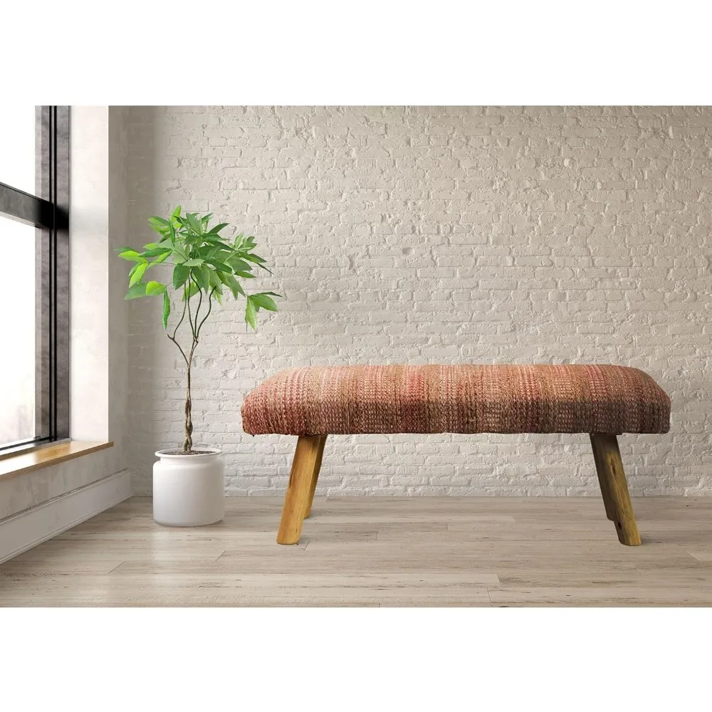 ل.ر. الموارد inc lr مقعد مزرعة منزلي مصنوع يدويًا مخطط من الجوت والصوف، أحمر #2