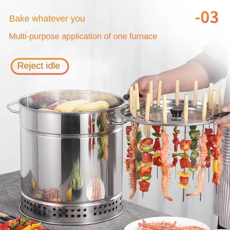 Luxury Outdoor Portable Stainless Steel BBQ Grill Smokeless Operation-free Charcoal Kitchen Camping Barbecue