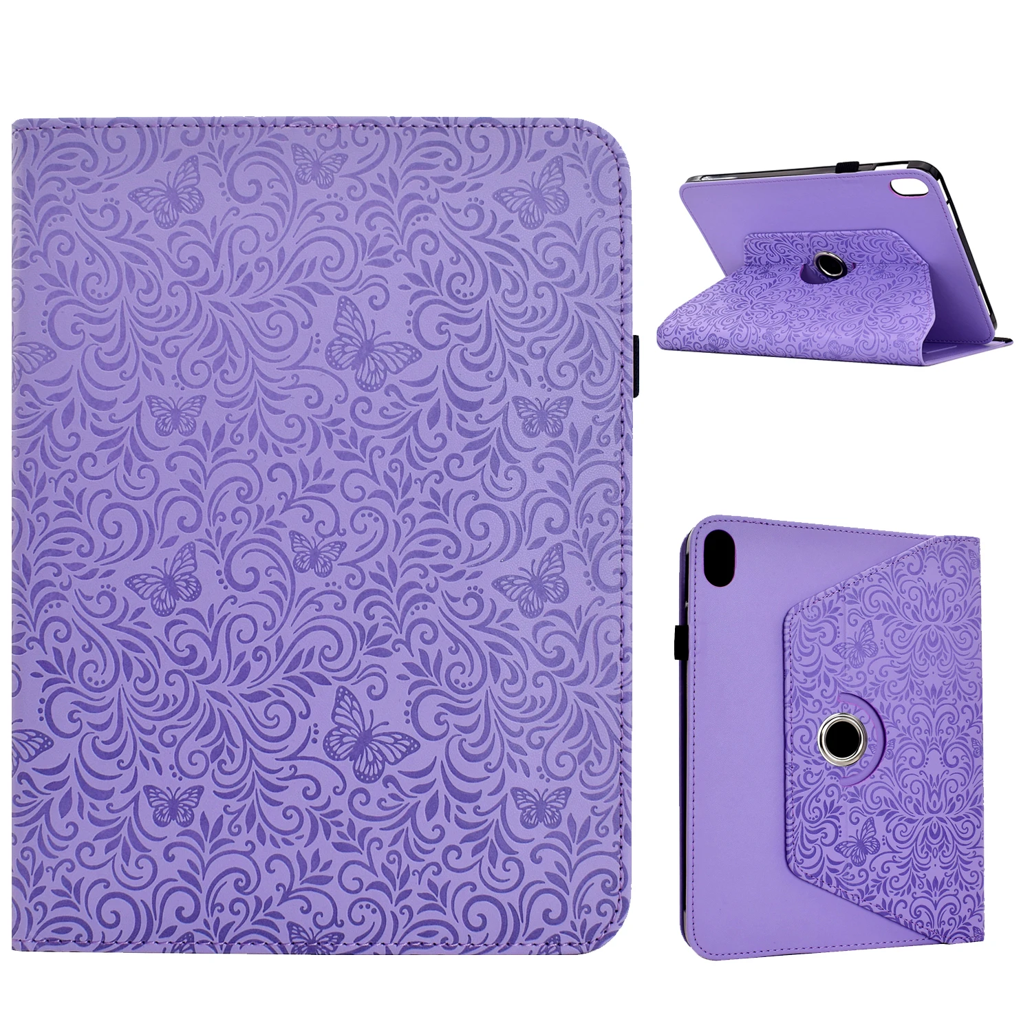 For Samsung Galaxy Tab S11 Case Butterfly Flower Imrpint Leather Tablet Cover with Rotary Stand Card Holder - Light Purple