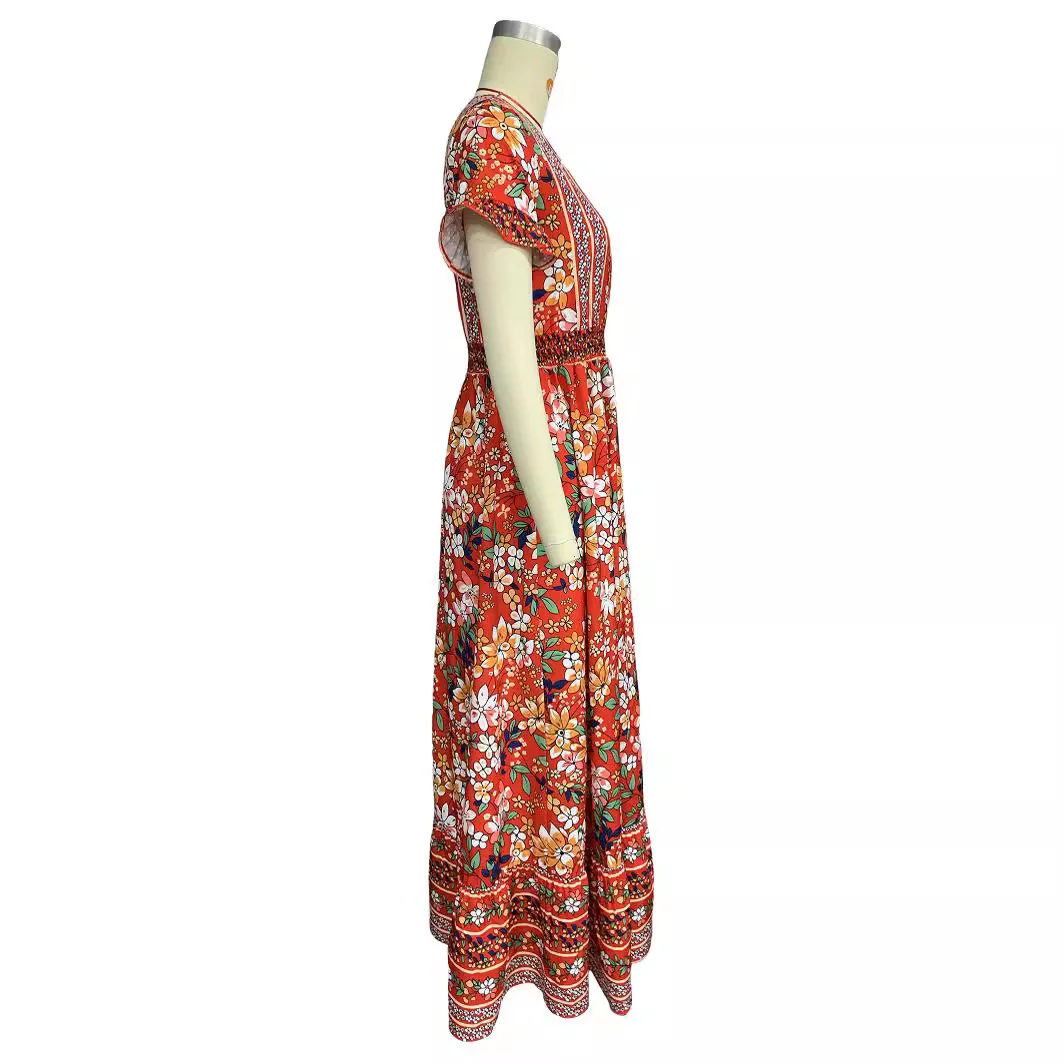 FD1599 2024 Spring/Summer New Women's Fashion And Elegance Printed Bohemian Mid Length Dress