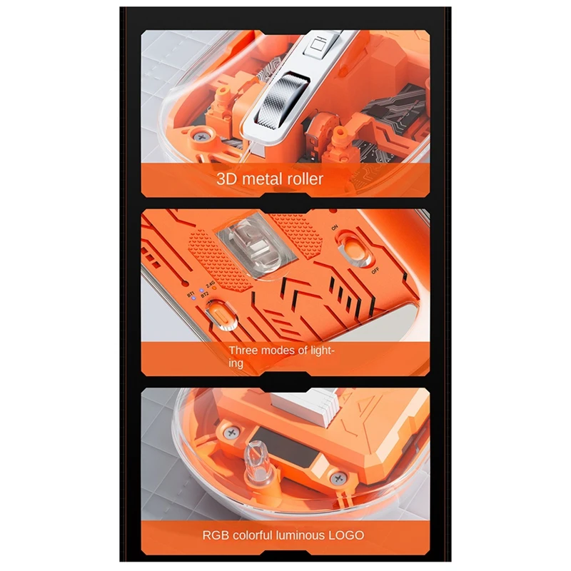 Bass Wireless Bluetooth Mouse 3-Mode Transparent Mouse 2.4G+Bluetooth5.0 For Laptop/Tablet