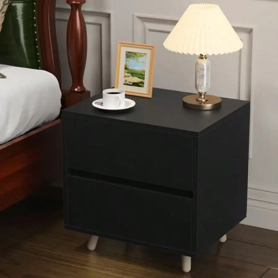 

Modern Nightstand, MDF Bedside Table, 2-Tier Storage End Table For Bedroom, Living Room, Black/White/Natural