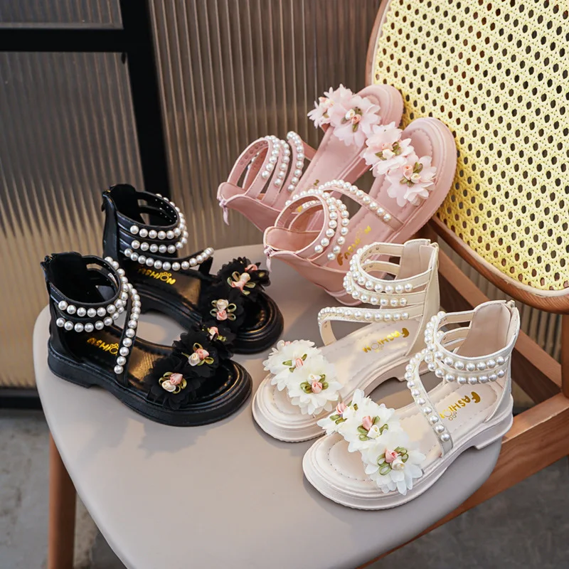 

Kids'Casual Sandals PU Leather Summer Fashion Outdoor Breathable Shoes For Girls Anti-slip Black White Pink Shoes Size 23-37