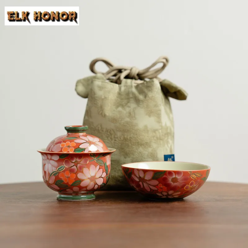 

Ручная роспись цветок жасмина, дорожный чайный сервиз, креативный набор, 1 чаша, 1 чашка, органайзер для чайника, портативные пакеты для пикника, украшения