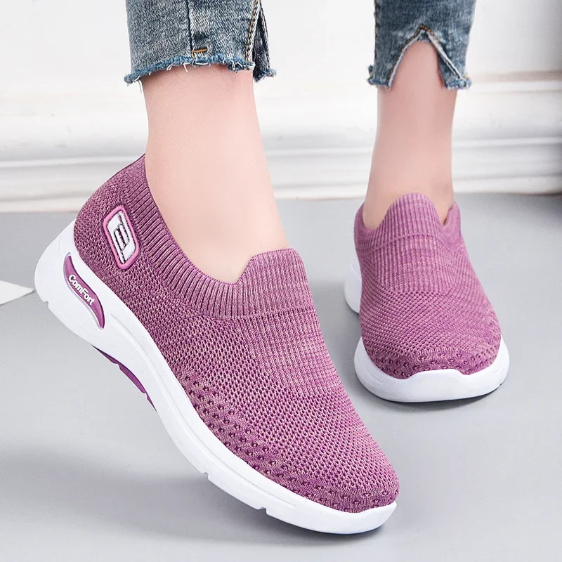 Women Running Shoes Lightweight Sports Shoes Comfortable Breathable Mesh Slip-On Walking Sneakers Tenis Feminino Zapatos Mujer