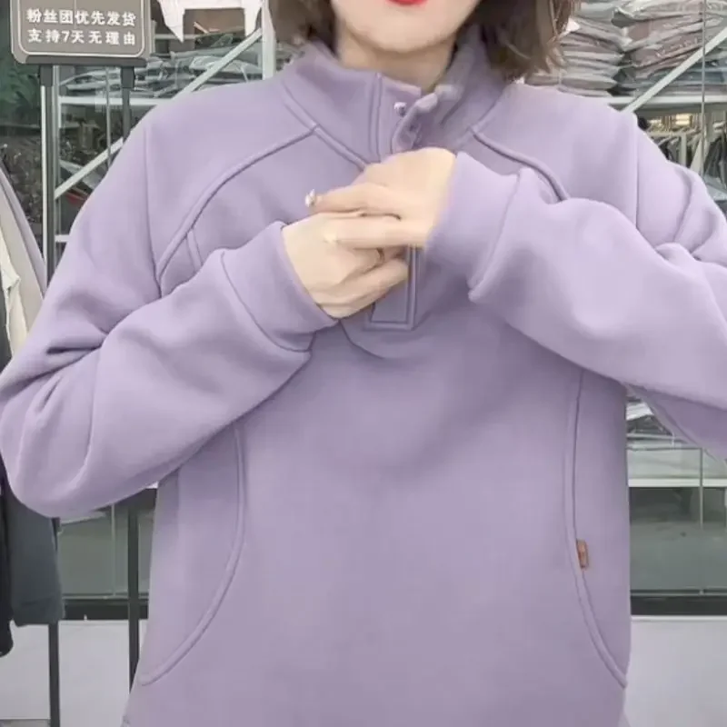 Hoodies Frauen Button Up Pullover Solide Einfache Damen Ins Koreanischen Stil, Mode, Casual Alle-spiel Verdicken Wind-proof harajuku