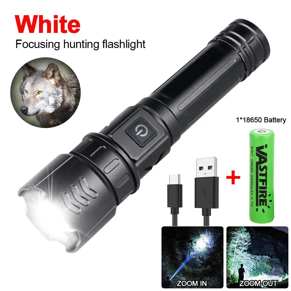 

10W 1800 lumens L2 Hunting Flashlight Green/Red/White Tactical Rifle Scope Weapon Light Outdoor Waterproof Portable Torch+18650