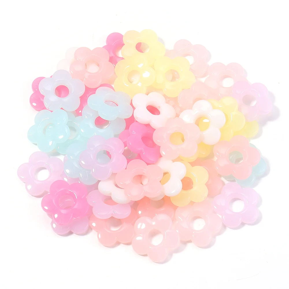 50 Stück/Lot 19mm Geleefarbene Pflaumenblüten-Plastikperlen für Schmuckherstellung, Großloch-Abstandsperlen, Blumenperlen für DIY-Armbänder – Detail 5