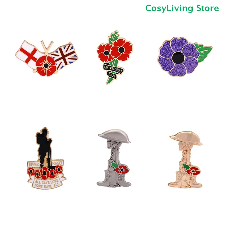 Red Poppy Pins Women Men Flowers Brooch Pins Remembrance Day Veterans Day Memorial Day Boutonniere Pin Accessories