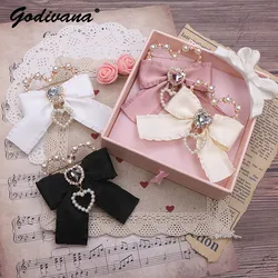 Handmade Japanese Style Brooches Sweet Cute Lolita Style Wooden Ear Pearl Heart Pendant Bow Versatile Brooch Female Soft Girl