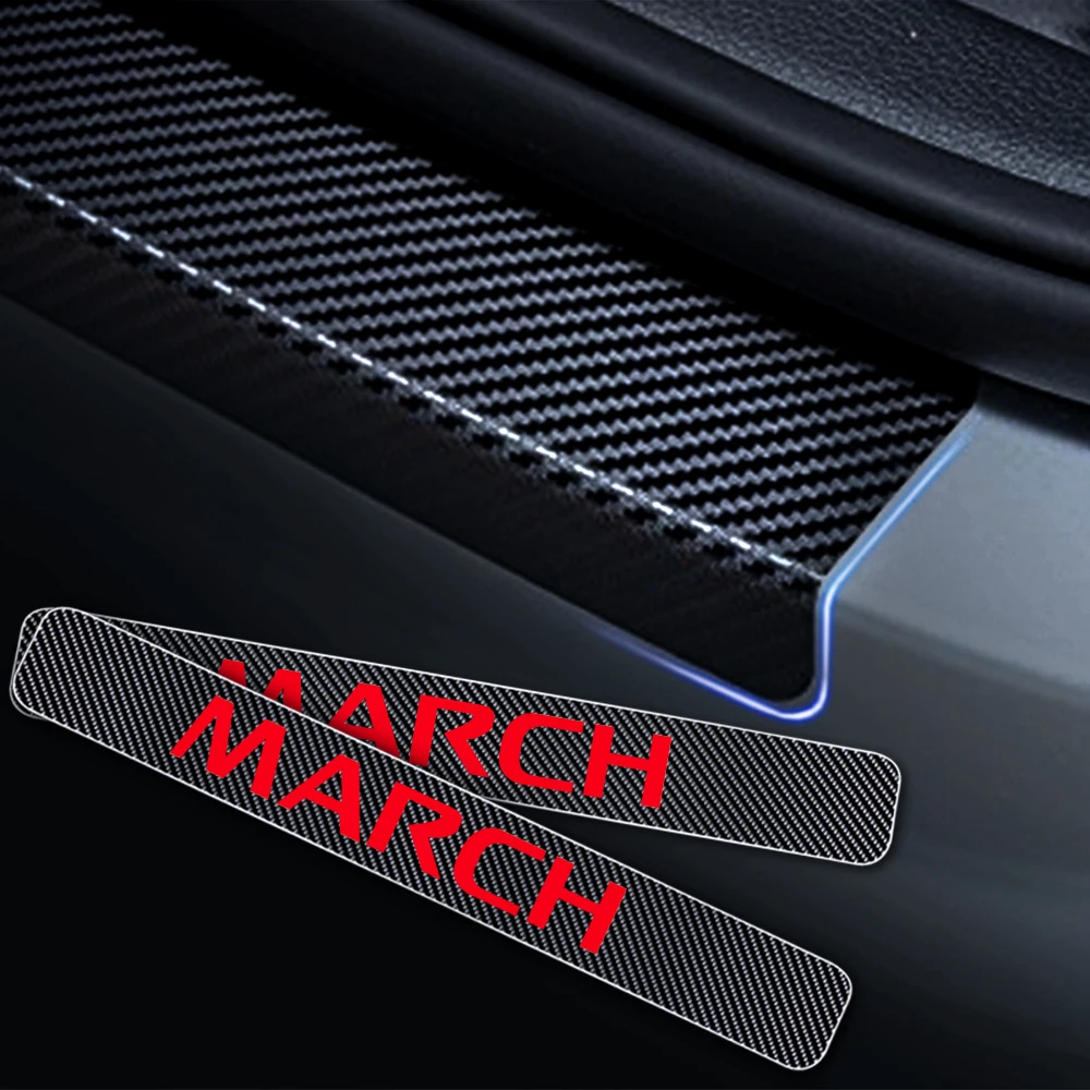 Car Door Entry Guard For Nissan March Car Door Sill Welcome Pedal Sticker 4D Carbon fiber vinyl sticker Car Styling 4PCS