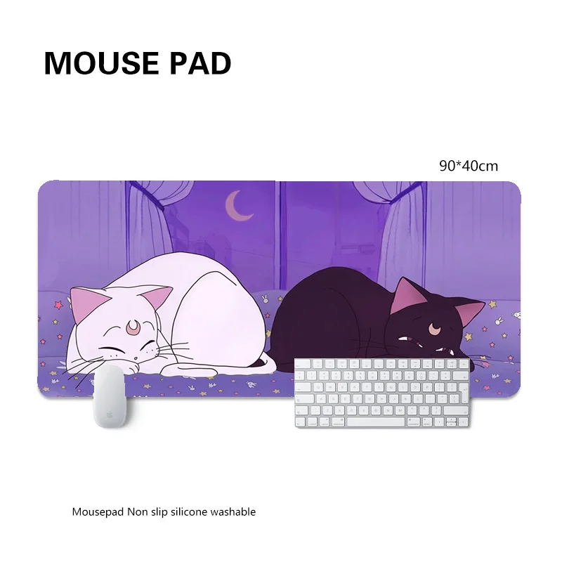 Duża podkładka pod mysz Luna i Artemis Podkładka na biurko Gaming Laptop Cute Anime Pink Pastel Podkładki pod mysz Kawaii Cat Rozszerzone akcesoria do gier — zdjęcie produktu 2
