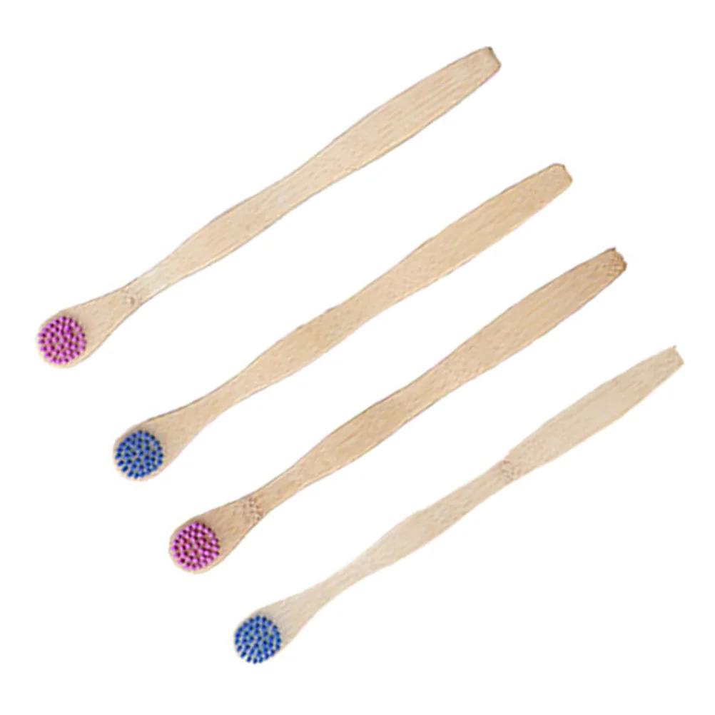 4pcs Natural Toothbrush Bamboo Coated Tongue for Deeply Cleaning Tool (Blue and Violet for Each 2pcs)