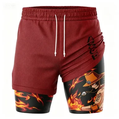 Summer New Anime Peripheral Quick Drying Breathable Double-layer Fake Two-piece Training Running Pants