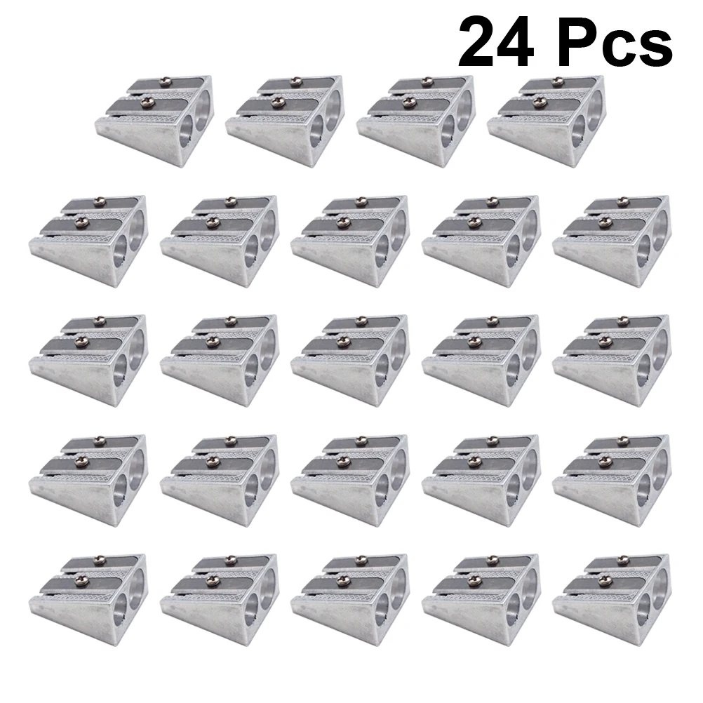 

24 pcs Pencil Sharpener Stainless Steel Compact Double Hole for Kids School Stationery Gifts