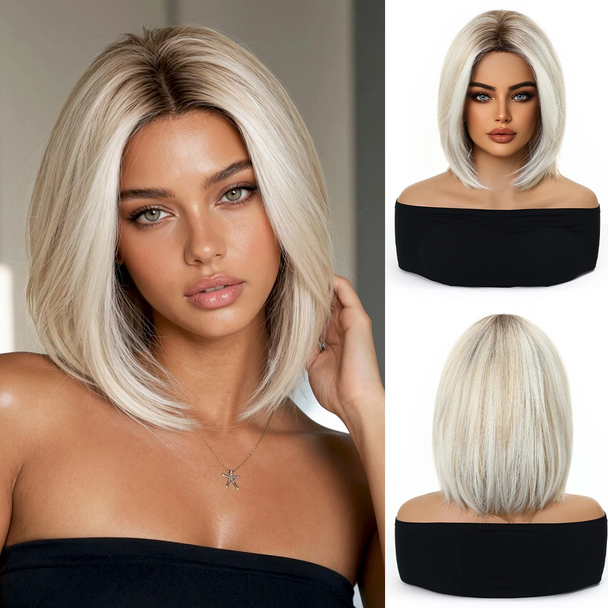 Wig Fiber Net - Wig sintetis bob pendek platinum blonde