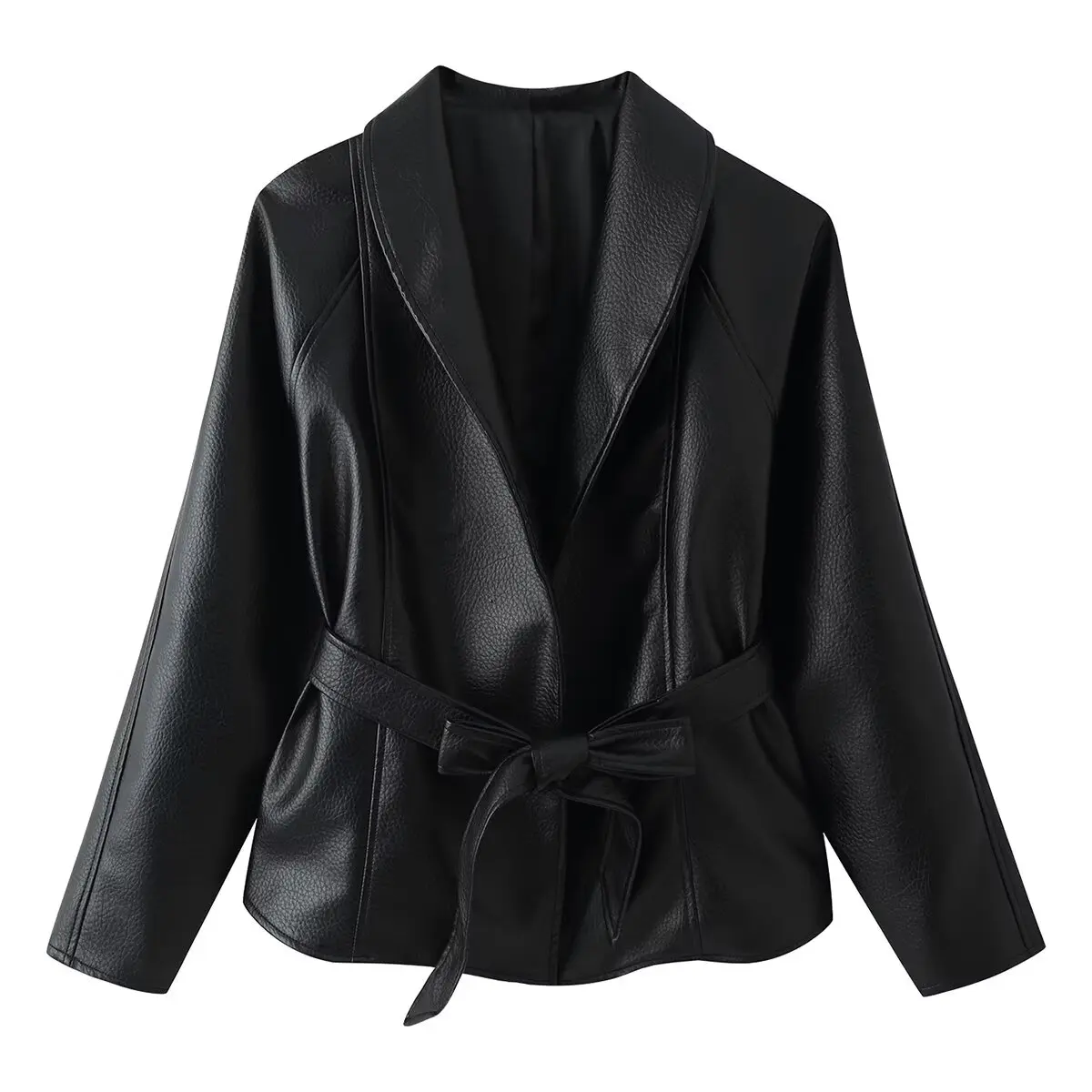 Casual Loose Pure Color Belted Women's Leather Jacket Outerwear Top Versatile NINE ZAR Fashion Spring 2026 China Origin