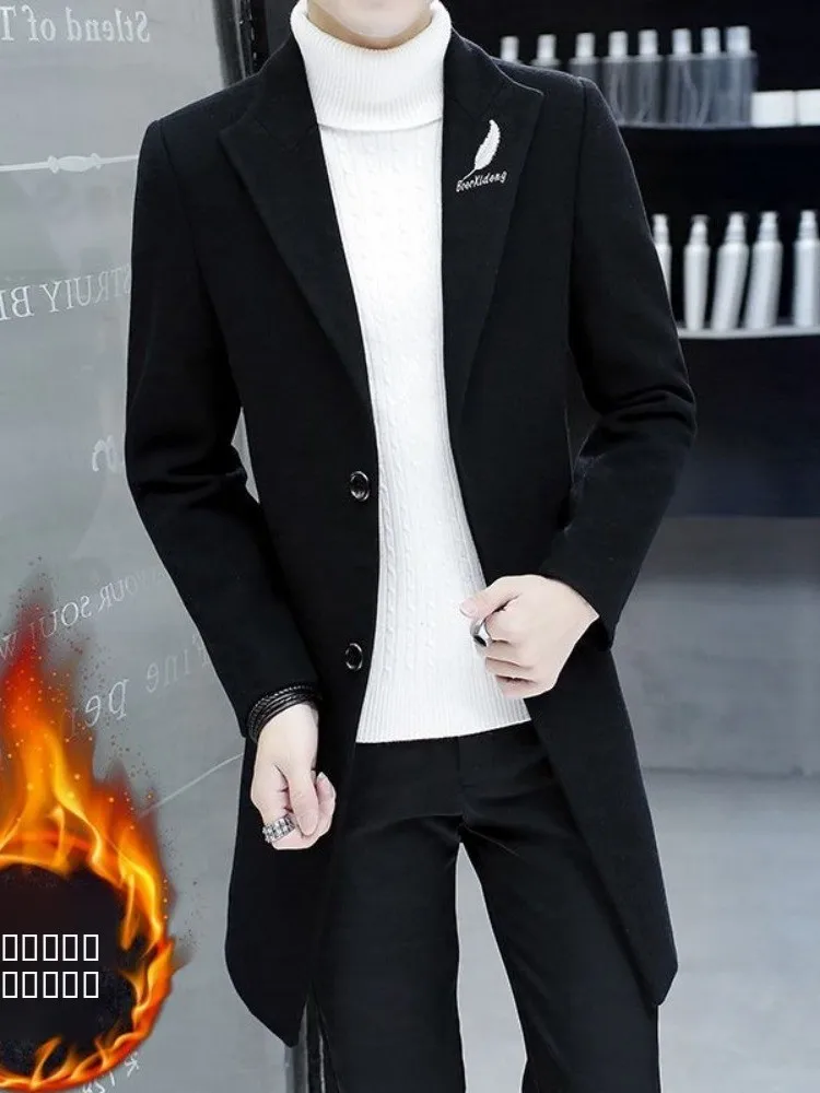 

Мужское шерстяное пальто в клетку в корейском стиле, модное повседневное утепленное осенне-зимнее пальто-ветровка с хлопковой подкладкой для молодежи