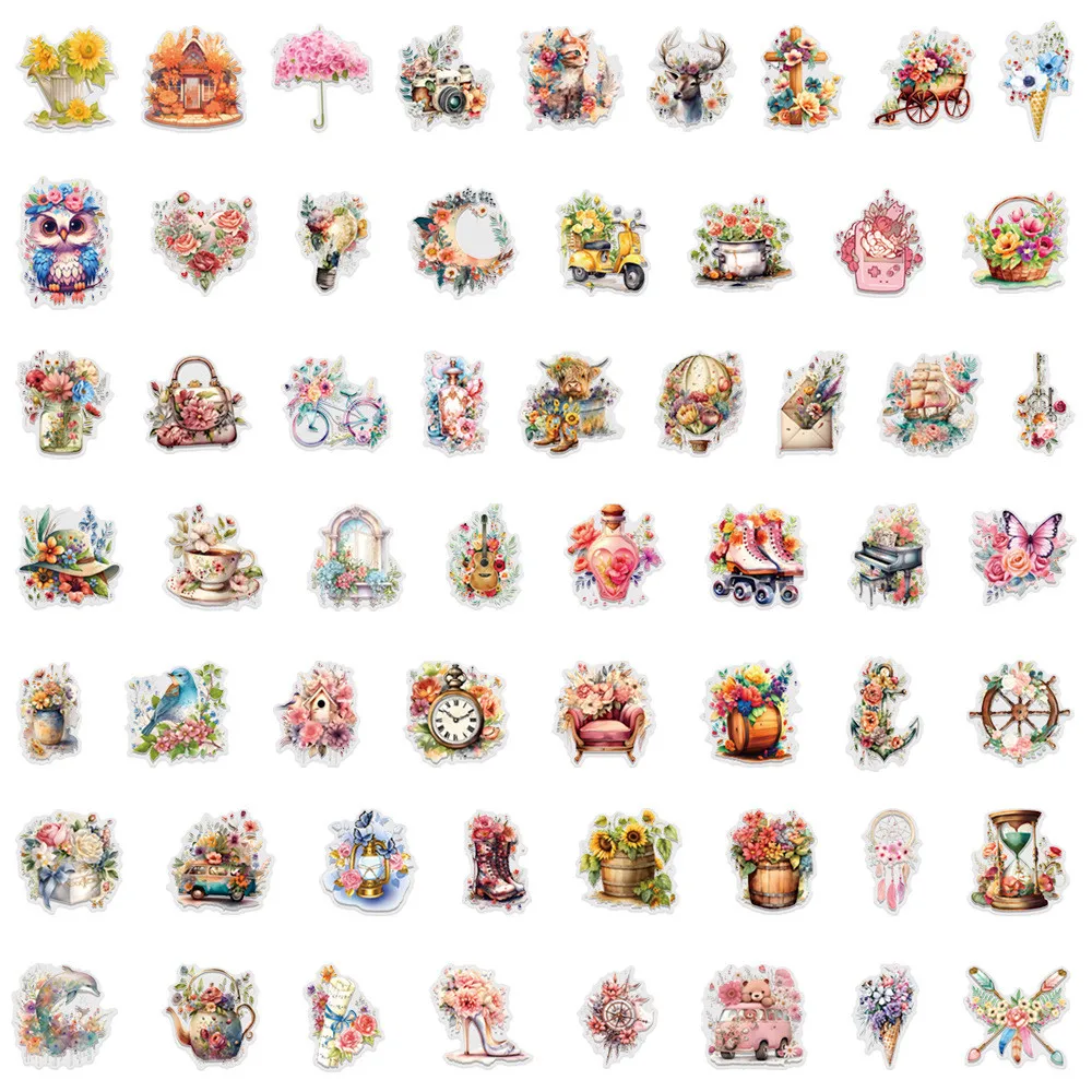 57 قطعة من ملصقات "إضافة الازدهار" الجديدة - مقاومة للماء ومجلة PET شفافة لوازم الزهور ديكور (LanLanStickersWorld Store)