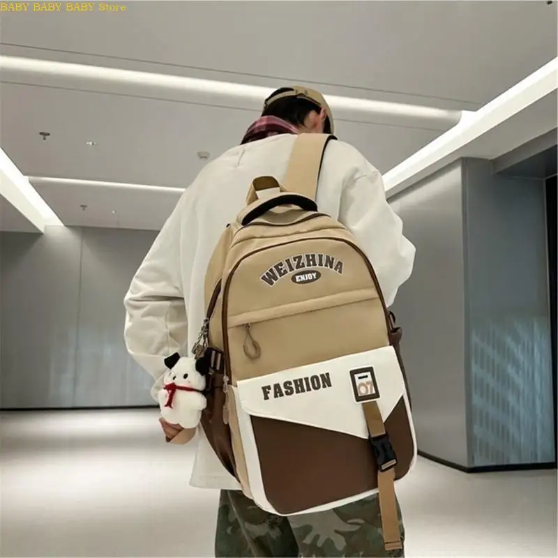 

Q81A Water Resistant Contrast Color Backpack Multifunctional Large Capacity Student Zippered Book Bag for School and Travel