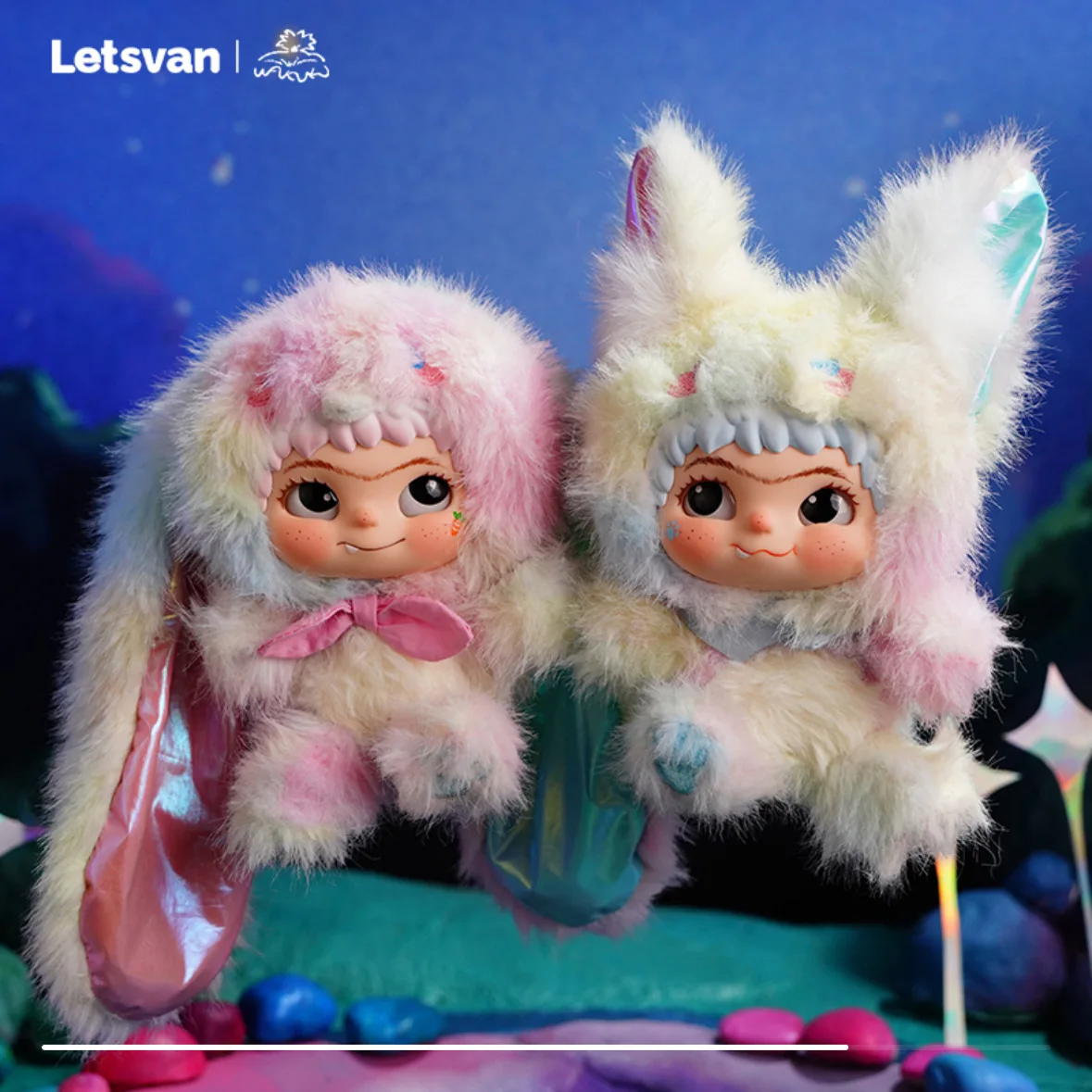 Letsvan Wakuku renard lapin boîte aveugle et carte suspendue pendentif en peluche Laser oreille poupée figurines d'anime filles jouets d'anniversaire cadeaux