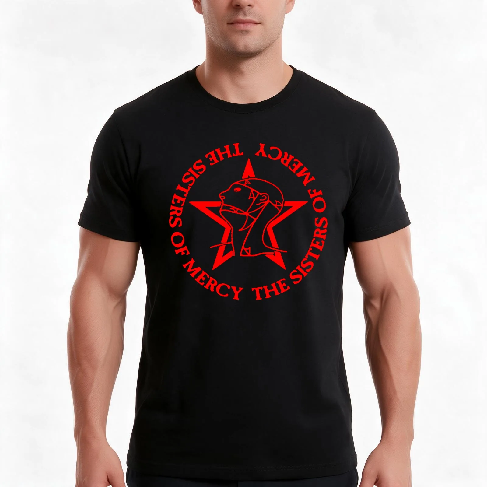 blackwhitereddesign punk rock band logo the sisters of mercy T-Shirt, Summer Casual Cotton Tee, Oversized Streetwear Tops