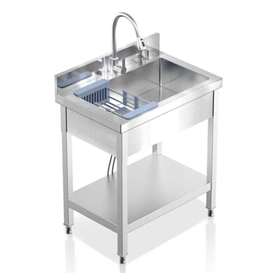 حوض أدوات من الفولاذ المقاوم للصدأ للمطابخ التجارية والحمامات وغرف الغسيل: تصميم وعاء واحد مع بارد متكامل وH #1