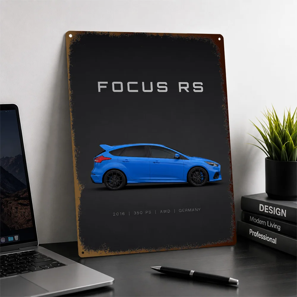 Germany Focus RS Blue Sports Car Printed Poster Personalized Aluminum Metal Sign Track Culture Style Wall Art Ideal For Garage