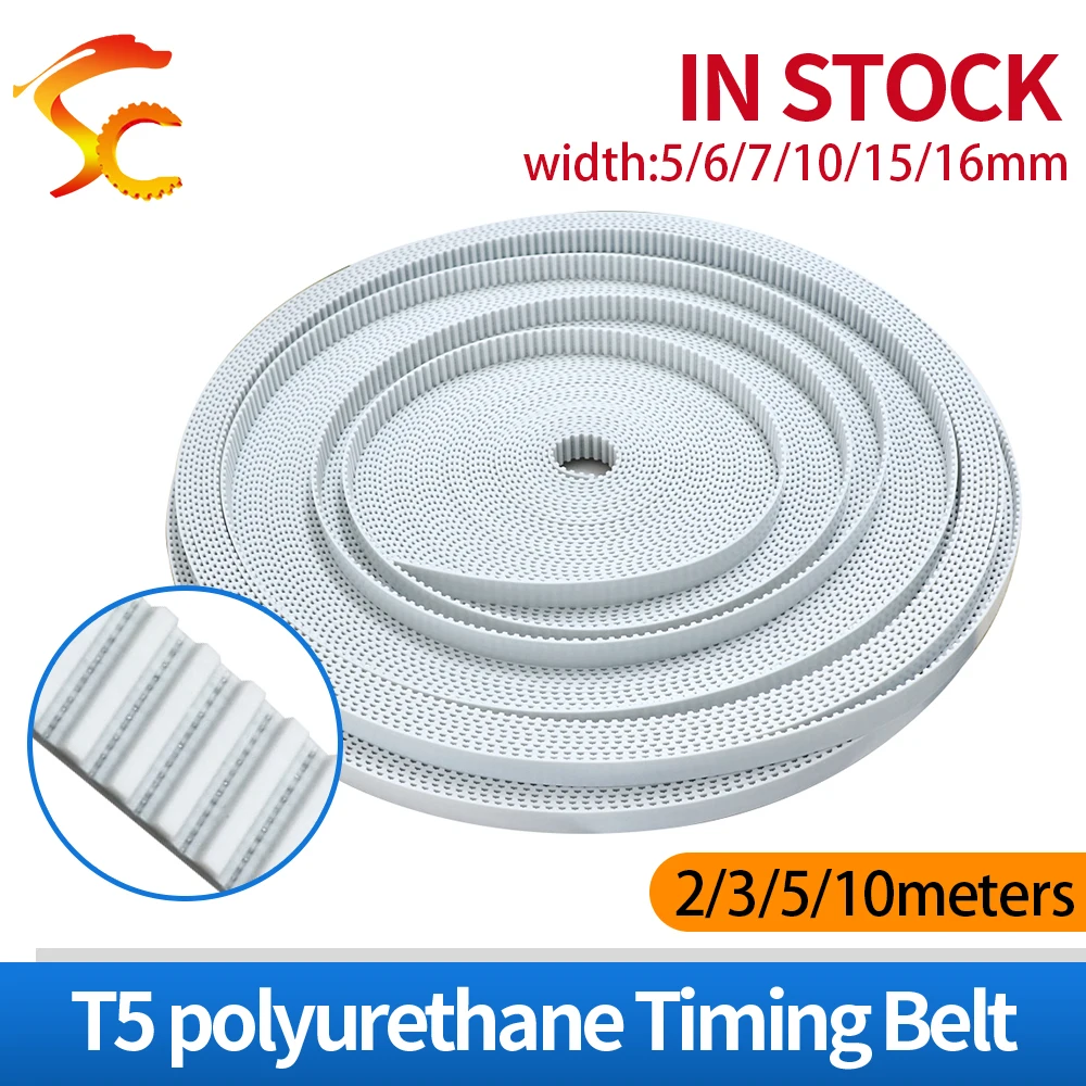 

High Quality T5 PU open belt T5 timing belt T5 16MM white Polyurethane with steel core belt width 5/6/7/10/15/16mm