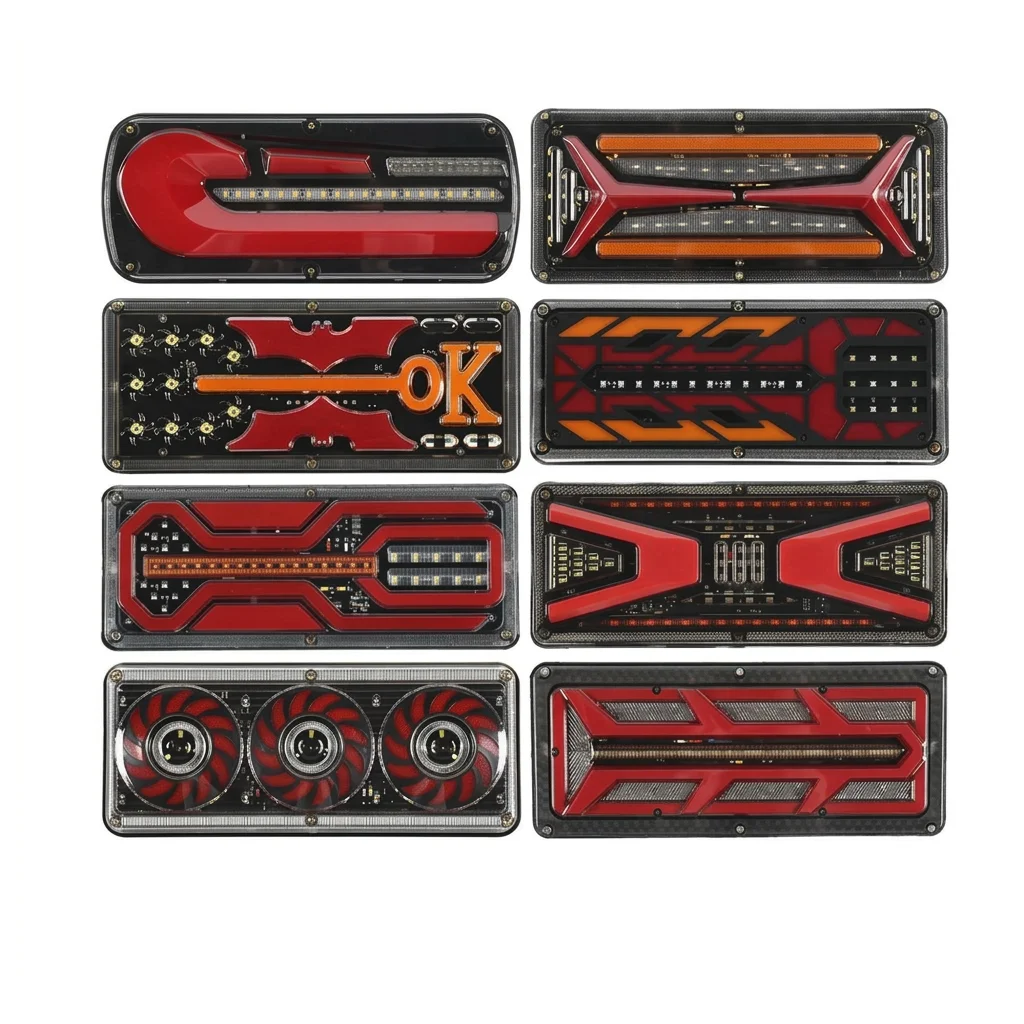 33CM 12-24V LED Tail Light for Truck Trailer, 140-2 Metal Housing Brake Turn Signal Reverse Lamp Rear Combination Light 2PCS