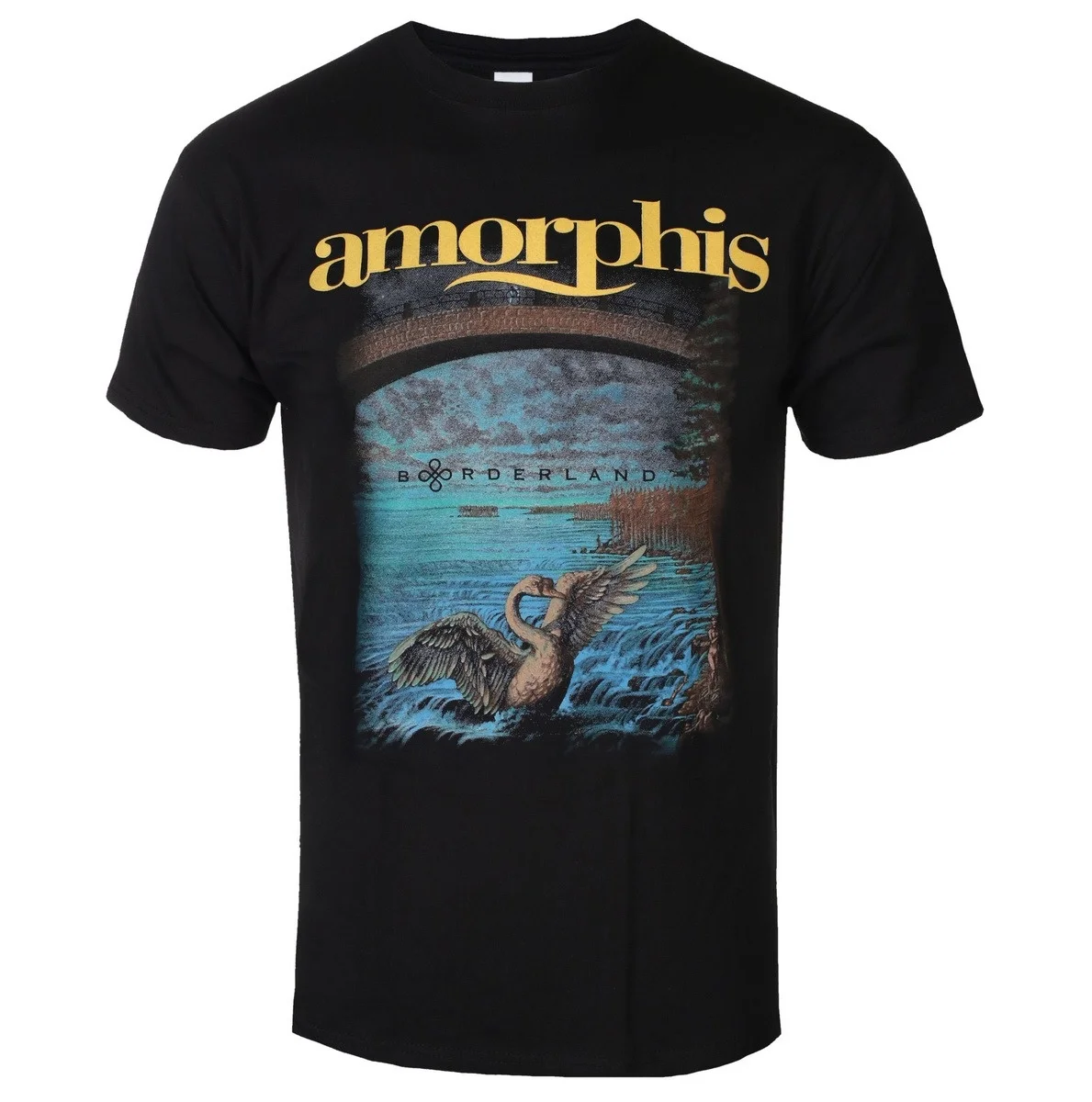 Amorphis Borderland Album Swan River Landscape Graphic Print T Shirt, Vintage Painting Style Cover Art Tee