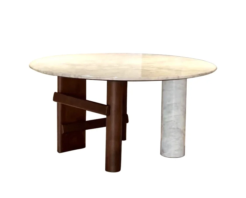 

Italian minimalist Chinese flower marble dining table French retro large flat-floor villa round