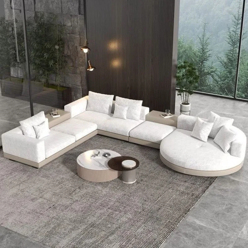 

Light luxury large flat-floor living room simple set Connelly cotton and linen corner sofa household princess big round explosio