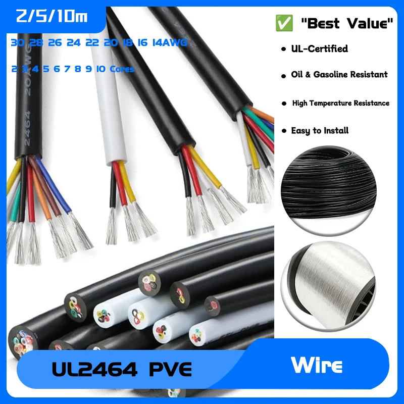 

UL2464 PVC Wire 30 28 26 24 22 20 18 16 14AWG Multi-Core 2 3 4 5 6 7 8 9 10 Cores Channel Audio Power Cable Copper Wires 2/5/10m
