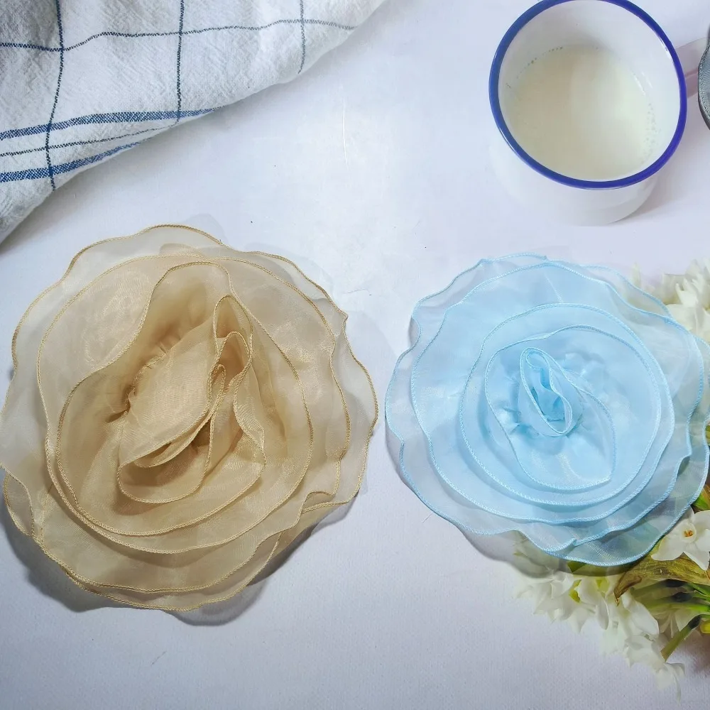 3D Organza Fabric Artificial Rose Flower Patch Chest Flower 27CM Wedding Dress Neck Decor DIY Sewing Applique Brooch Accessories