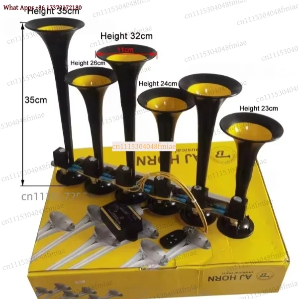k3 6-Trumpet Loud Air Horn Kit, 36 Tones Universal 12V/24V Electronic Metal Horn for Truck Car Bus with Control Button