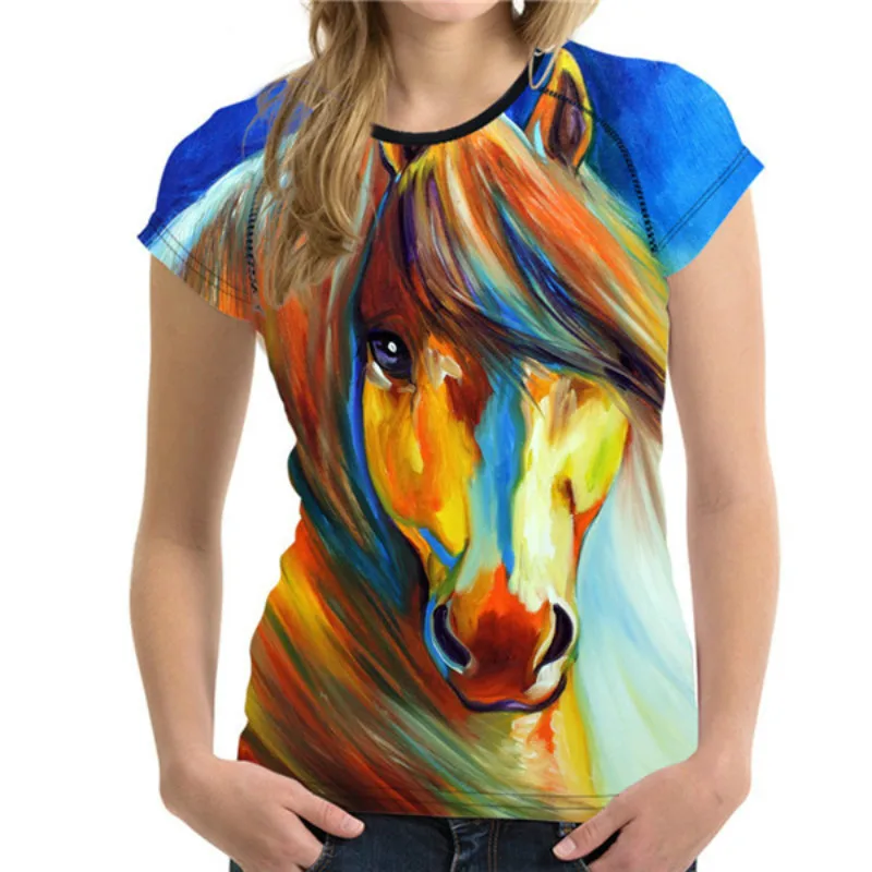 3D Printing Animal Horse Graphic T-Shirt For Women New In Casual Short Sleeves T Shirts Tops Girls Oversized Tees Top Streetwear