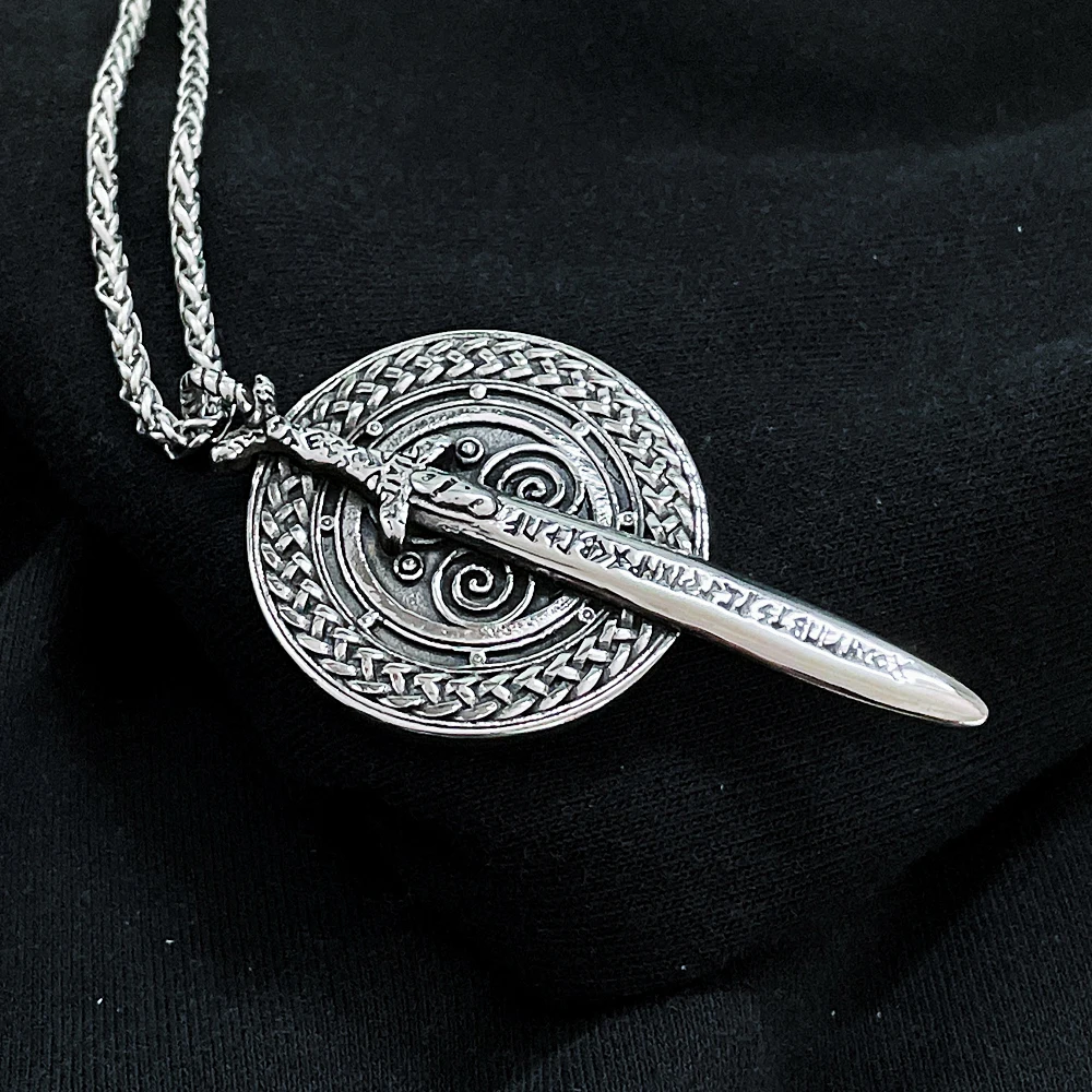 

Norse Odin Warrior Viking Sword Shield Necklace For Men Charm Stainless Steel Viking Rune Pendant Necklace Scandinavian Jewelry