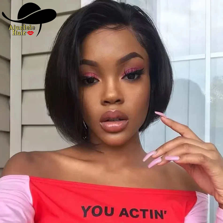 Ajunlele Capelli Indiani Veletta Frontale Parrucca Diritta Pixie Cut Parrucca 13X4 Parrucca Del Merletto Parrucca Bob Parrucche Dei Capelli Umani Vergini Per Le Donne Pre Pizzicate