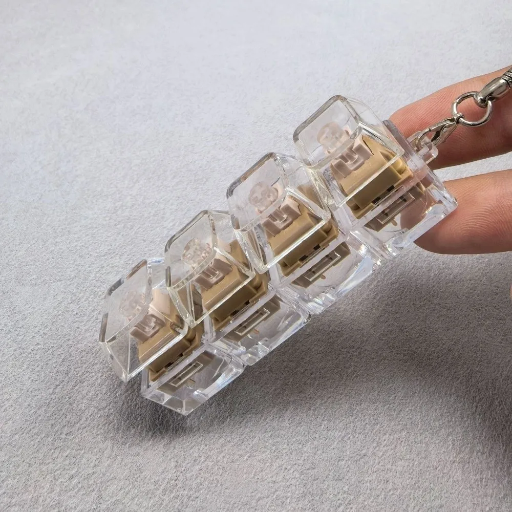 Relaxing DIY Keyboard Fidget Keychain Keys Button Keycap Clicker Toy with Light 4Keys Pinch Toy Adult